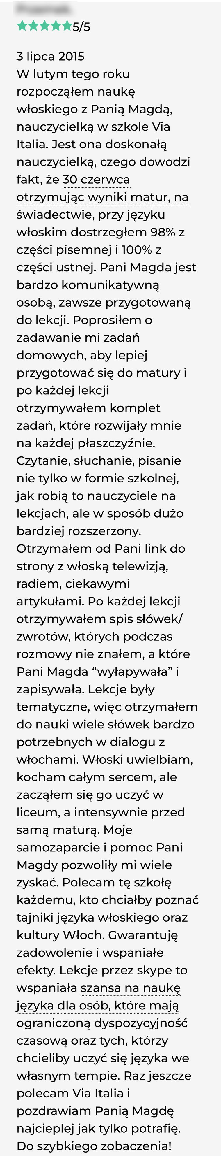 Zrzut ekranu wcześniejszej opinii ucznia nr 2